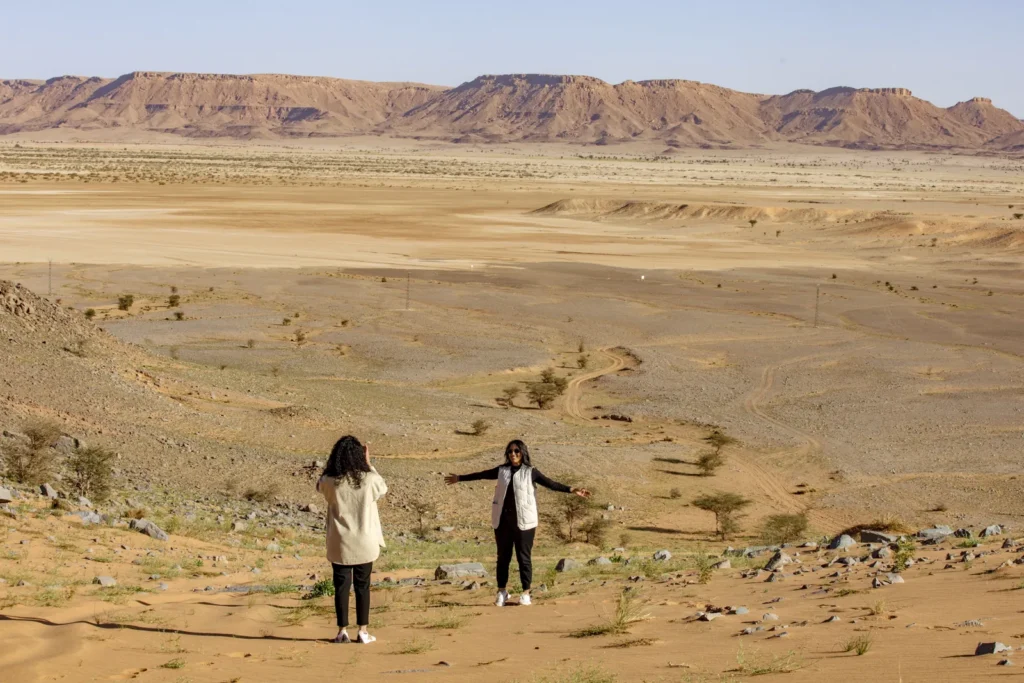 Walking in the open desert near Erg Chigaga