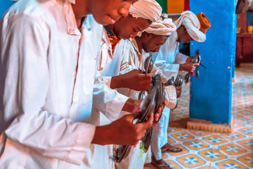 Gnawa musicians in Khamlia on the Sahara 4x4 day