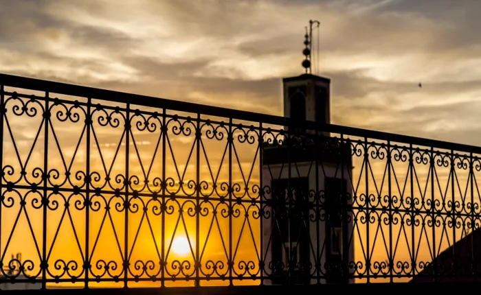 Sunset over a minaret in Marrakech, the start of the 10-day tour
