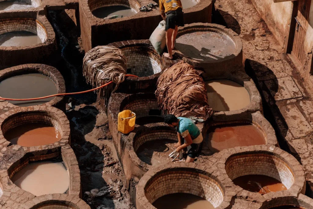 Curtidores trabajando en la medina de Fez