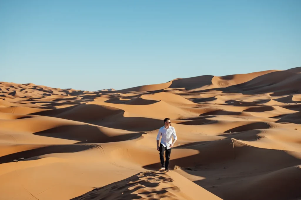 Walking up a dune for the sunrise